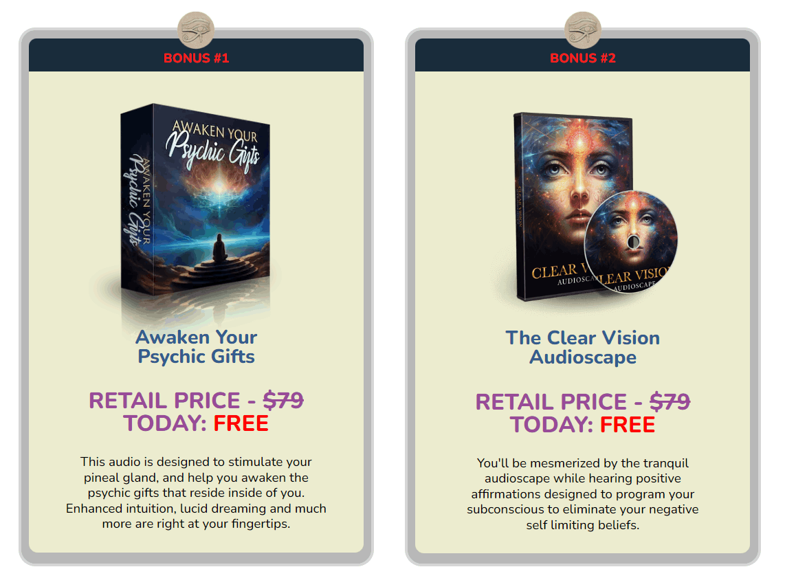 BONUS #1 Awaken Your Psychic Gifts,  BONUS #2 The Clear Vision Audioscape